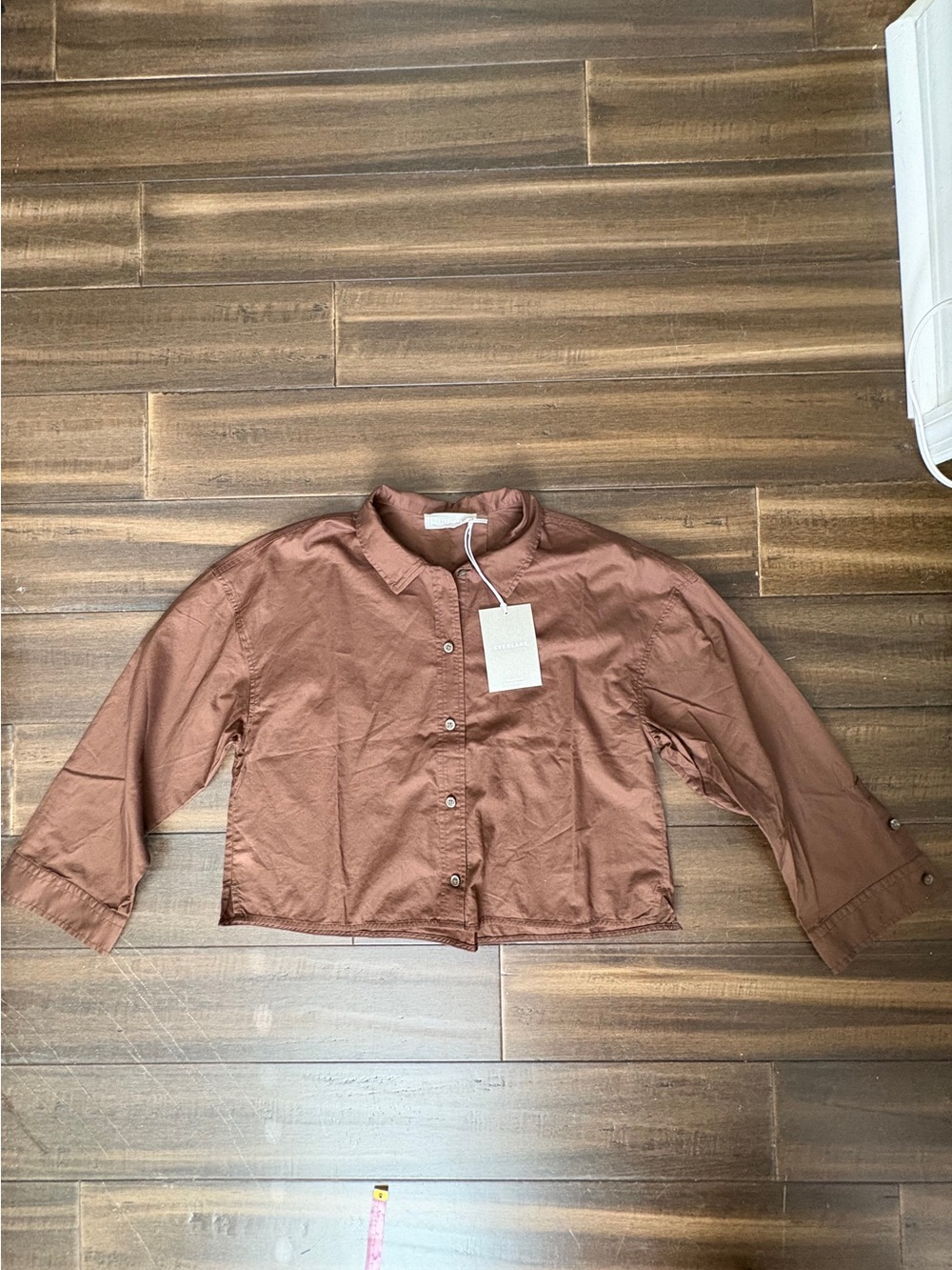 NWT Everlane XS Boxy Chestnut Brown Cropped Button Down Pajama Top Poplin Cotton